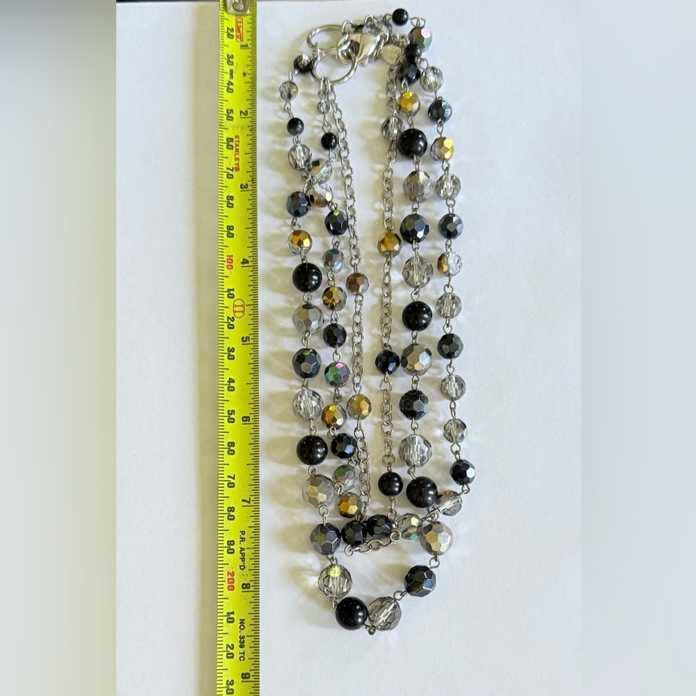 🦢 Cookie Lee Black, Bronze, and Silver Beaded Triple-Strand Necklace - Picture 10 of 12